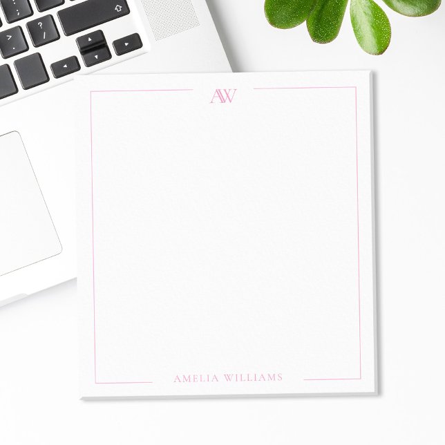 Bloc De Notas Modern Pink Minimalist Elegant Monogram (Subido por el creador)