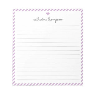 Bloc De Notas Modern Purple Stripe Feminine Script Heart Name
