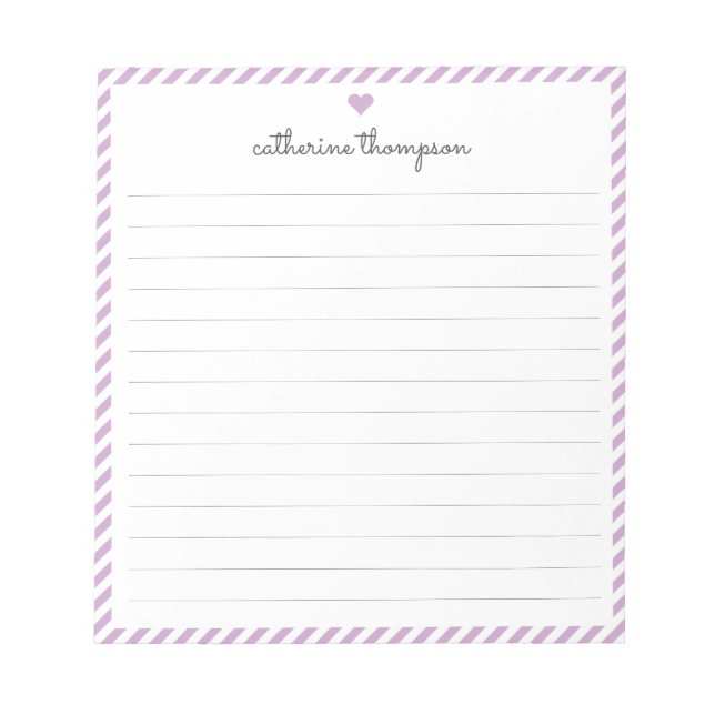 Bloc De Notas Modern Purple Stripe Feminine Script Heart Name (Frente)