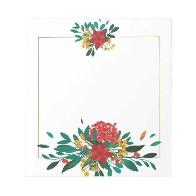 Bloc De Notas Modern Red Green & Gold Christmas Floral (Frente)