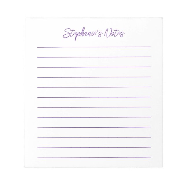 Bloc De Notas Modern Script Elegant Purple Lined Personalized (Frente)