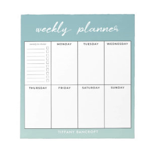 Bloc De Notas Modern Script Weekly Planner   Añadir su nombre