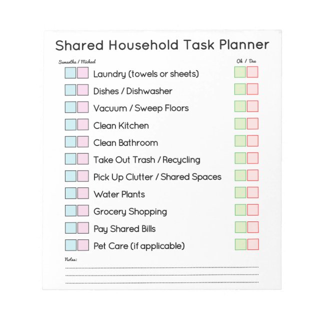 Bloc De Notas Modern Shared Household Tasks Planner (Frente)