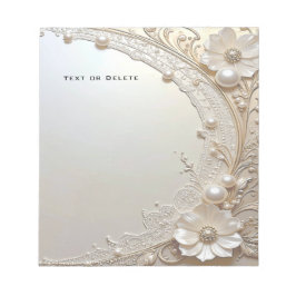 Bloc De Notas Modern White Flowers Pearls Notepad