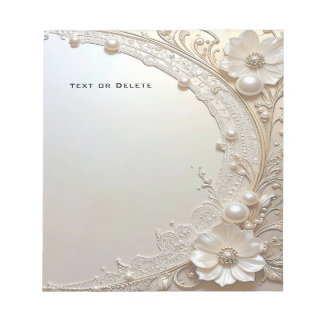 Bloc De Notas Modern White Flowers Pearls Notepad