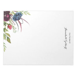 Bloc De Notas Moderna acuarela Borgoña Azul Floral Verde