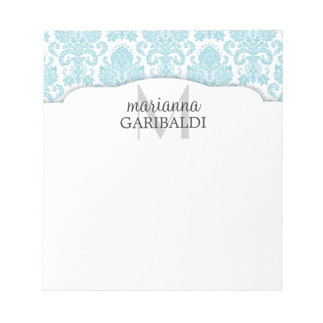 Bloc De Notas Moderna Damask Aqua personalizada (Frente)