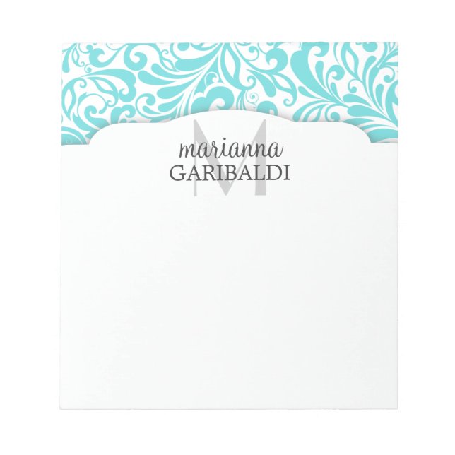 Bloc De Notas Moderna Damask Aqua personalizada (Frente)