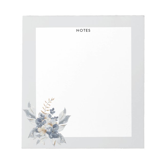 Bloc De Notas Moderna Dusty Blue Navy Floral Bouquet (Frente)