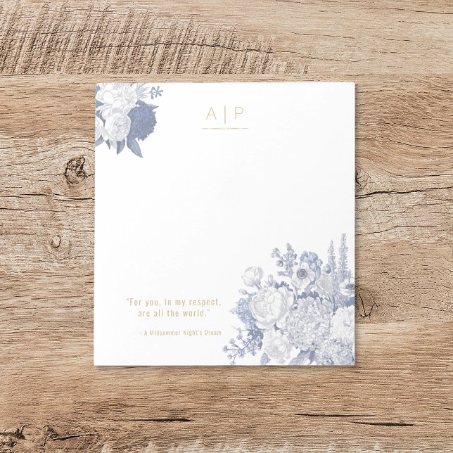 Bloc De Notas Moderna Elegante Cita Elegante Azul Floral (Subido por el creador)
