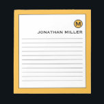 Bloc De Notas Moderna moda Mostaza Amarillo Llenado<br><div class="desc">Un moderno bloc de notas con un diseño elegante en una moderna paleta de colores amarillo mostaza. Personalizado monograma inicial y nombre en un fondo blanco simple, enmarcado por un borde amarillo mostaza brillante. Personalice el uso de los campos proporcionados o utilice el botón "mensaje" para ponerse en contacto con...</div>