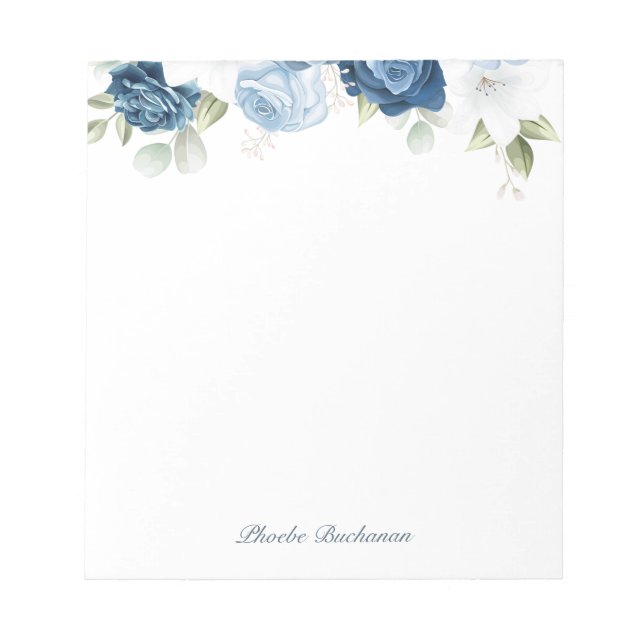 Bloc De Notas Moderna y elegante flor azul turquesa personalizad (Frente)