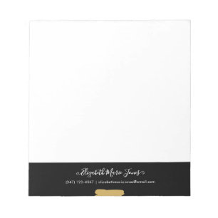 Bloc De Notas Moderno Black Gold Girly Script Nombre profesional