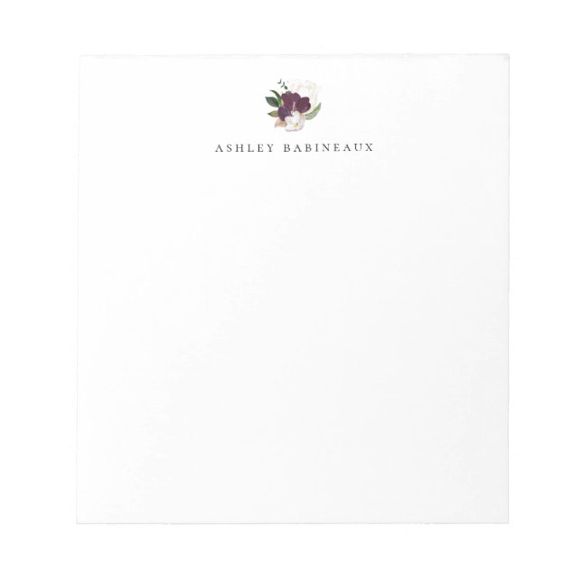 Bloc De Notas Moderno Bouquet Floral de Plum de Marfil (Frente)