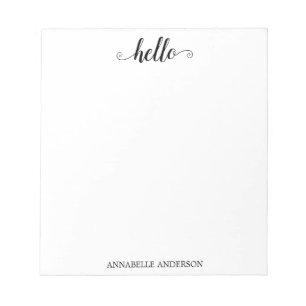 Bloc De Notas Moderno Casual Elegante Script Negro Gris Hola