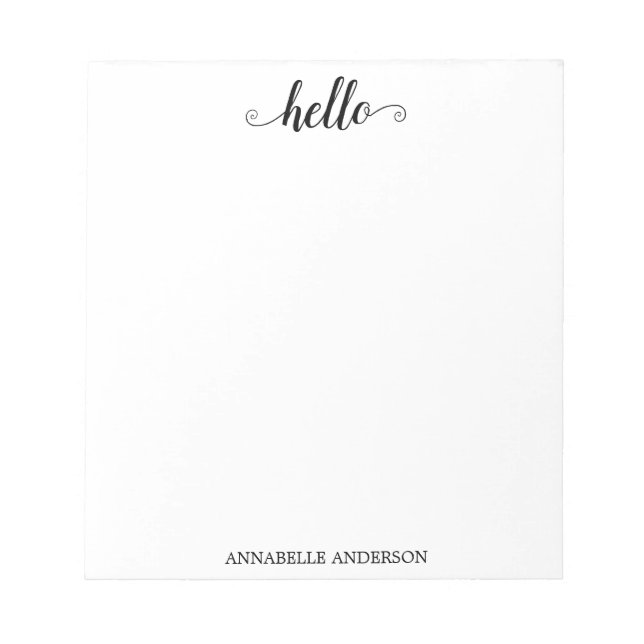 Bloc De Notas Moderno Casual Elegante Script Negro Gris Hola (Frente)