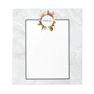 Bloc De Notas Moderno color de agua rosa Floral Bouquet Monogram