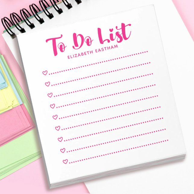 Bloc De Notas Moderno De Script Simple Para Hacer  (A pink, girly to do list notepad. Personalize it with your name. Makes a great gift for a friend.)