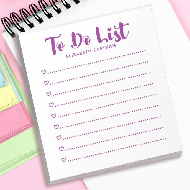 Bloc De Notas Moderno De Script Simple Para Hacer  (A purple girly to do list. Personalize it with your name. Makes a great gift for a friend.)