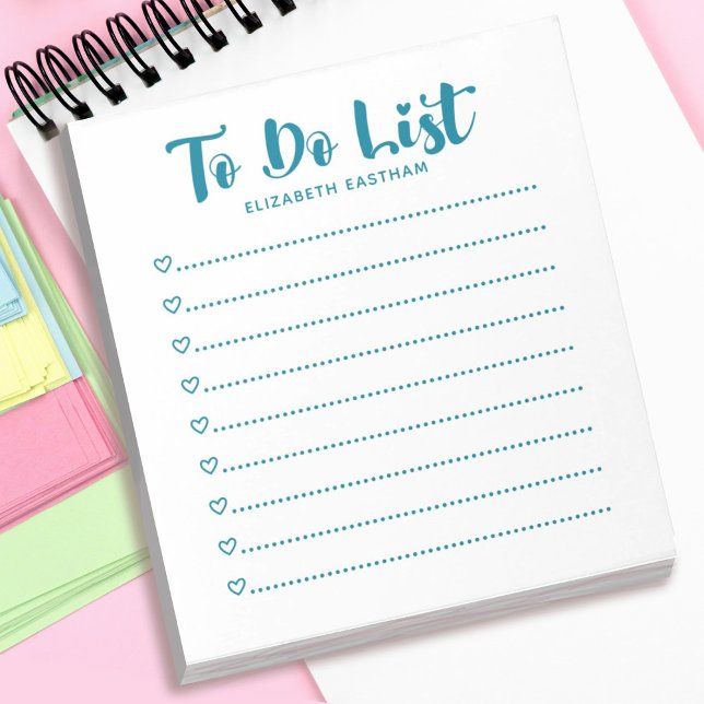 Bloc De Notas Moderno De Script Simple Para Hacer  (A simple girly teal colored to do list. Personalize it with your name)