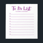 Bloc De Notas Moderno De Script Simple Para Hacer<br><div class="desc">Un cuaderno simple y moderno en color morado y blanco con las palabras "hacer lista" en un tipo de letra de guión. Personalízalo con tu nombre. ¡Hace un regalo divertido para el Día de San Valentín,  cumpleaños o cualquier ocasión! Diseñado para ti por Blackberry Boulevard.</div>