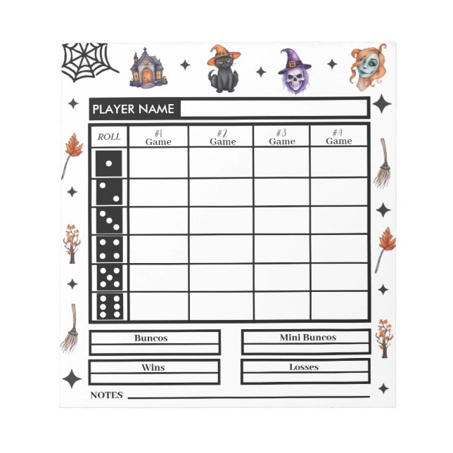 Bloc De Notas Moderno Halloween Tema Bunco Score Pad (Frente)