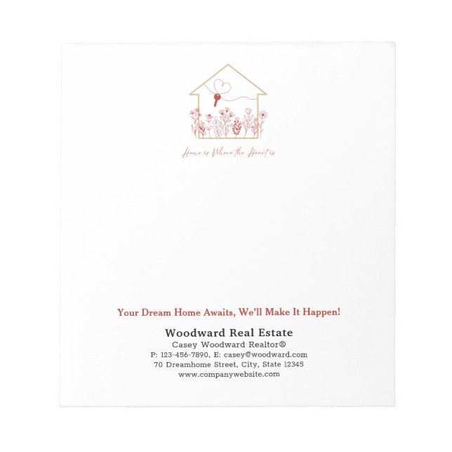 Bloc De Notas Moderno House Key Line Art | Personalizado Realtor (Frente)