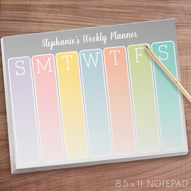 Bloc De Notas Moderno Mínimo Luminoso Planificador Semanal con N (Weekly Planner Notepad - Personalized)