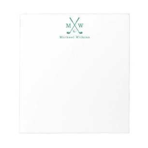 Bloc De Notas Moderno Monograma de Golf Clásico Green Crosch Clu