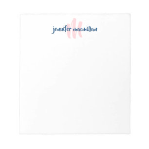Bloc De Notas Moderno Monograma inicial rosa y azul personalizad