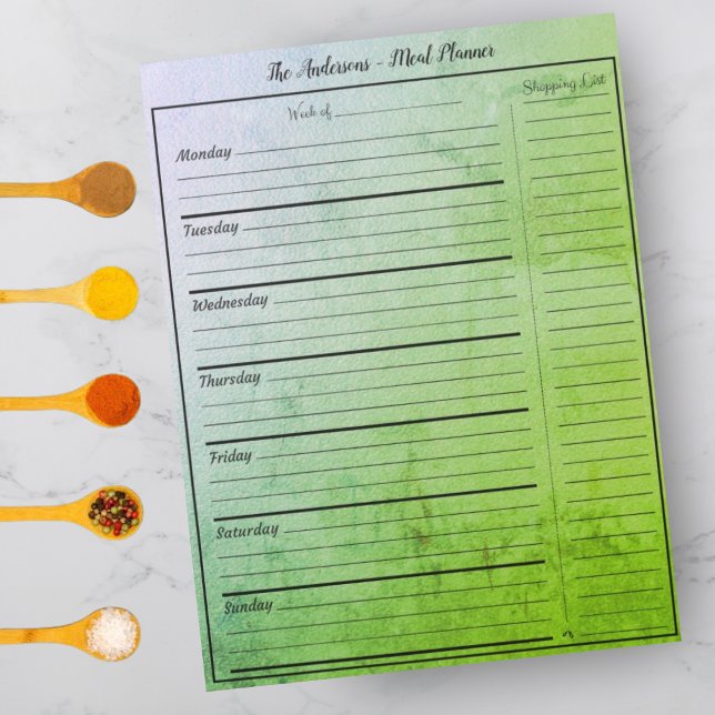 Bloc De Notas Moderno planificador de comidas de comida - Verdes (Subido por el creador)