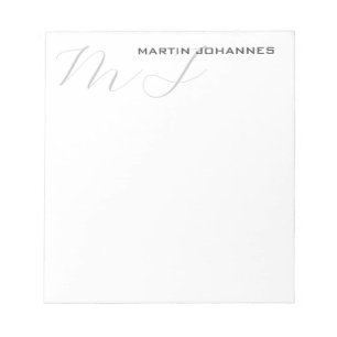 Bloc De Notas Moderno profesional del gris blanco monogramado