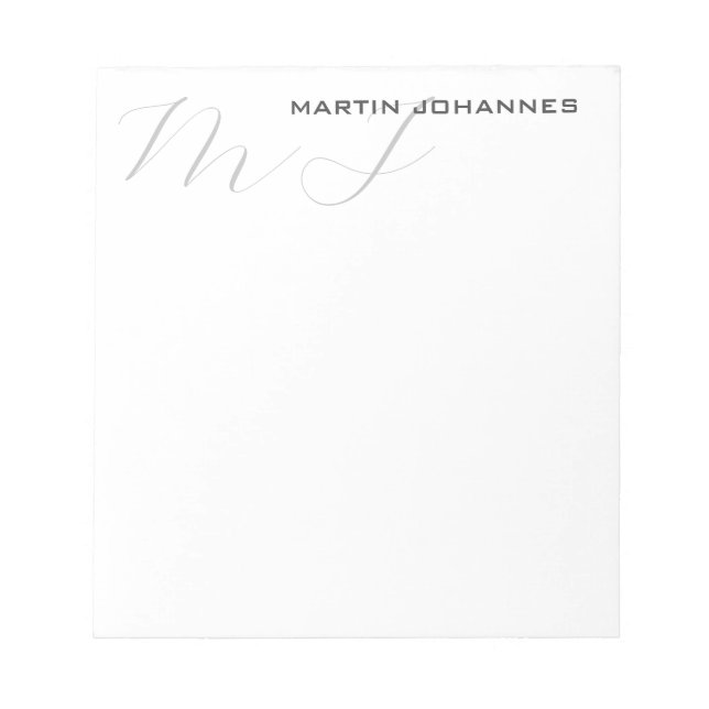 Bloc De Notas Moderno profesional del gris blanco monogramado (Frente)