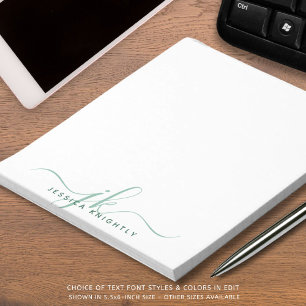 Bloc De Notas Moderno Script Monograma Iniciales Verde Minimalis