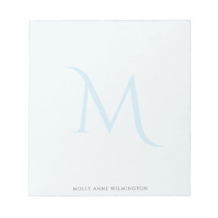 Bloc De Notas Moderno y elegante Monograma Faded Light Blue