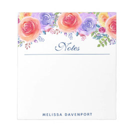 Bloc De Notas Modernos Rosas de acuarela Bouquet floral