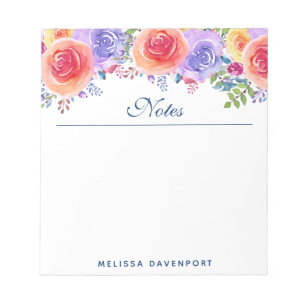 Bloc De Notas Modernos Rosas de acuarela Bouquet floral