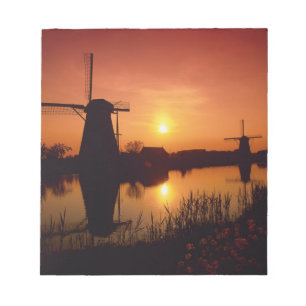 Bloc De Notas Molinos de viento al atardecer, Kinderdijk, Países