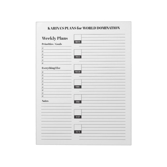 Bloc De Notas Monday Start Weekly Notepad Functional Lined  (Lado Izquierdo)