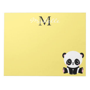 Bloc De Notas Monogram Cute Sitting Panda Personalized Yellow