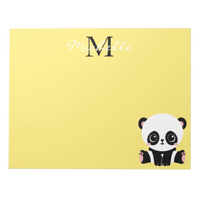 Bloc De Notas Monogram Cute Sitting Panda Personalized Yellow (Frente)