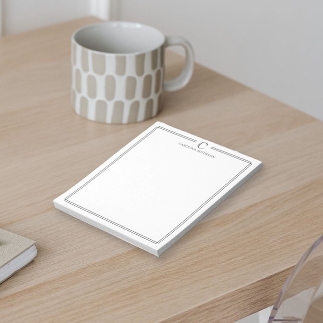 Bloc De Notas Monogram Elegant Black & White Border Stationery (Subido por el creador)