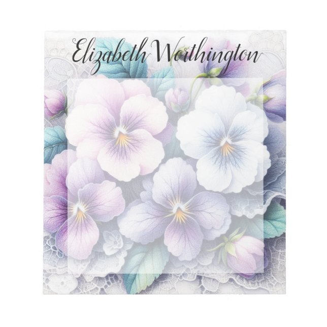 Bloc De Notas Monogram lace floral pink purple pansies flowers  (Frente)