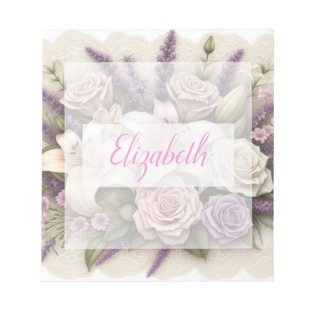 Bloc De Notas Monogram lace floral purple roses lavender lilies  (Frente)