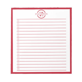 Bloc De Notas Monogram Minimalist Red Name To Do List