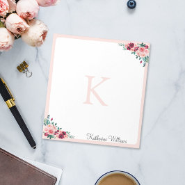 Bloc De Notas Monograma acuarela Boho Rosa de Borgoña rosa