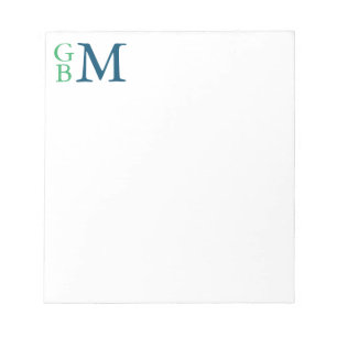 Bloc De Notas Monograma apilado, verde y azul personalizado