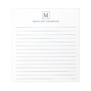 Bloc De Notas Monograma azul de la marina minimalista en cola