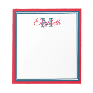 Bloc De Notas Monograma azul marino y rojo brillante precoz