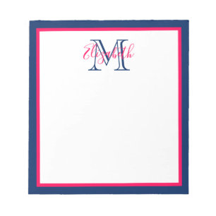 Bloc De Notas Monograma azul preppy rosa y naval
